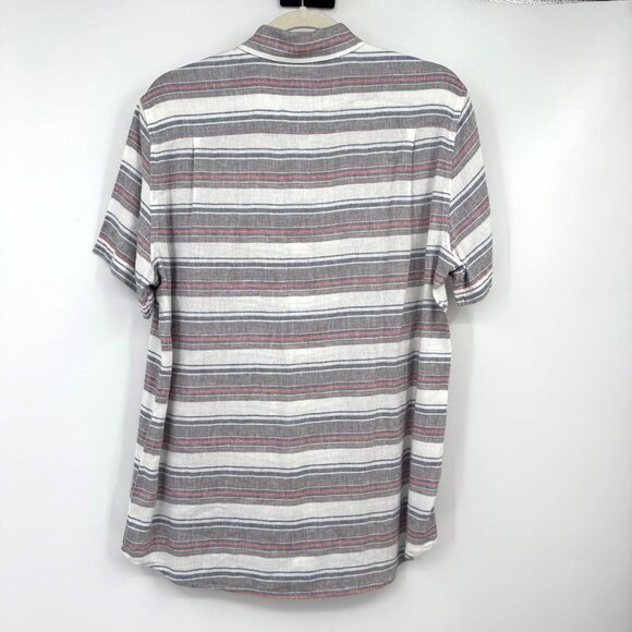 Rails Shirt Mens Large Gray Red Blue Stripes Button Up Camp Casual Linen Rayon - Picture 9 of 13